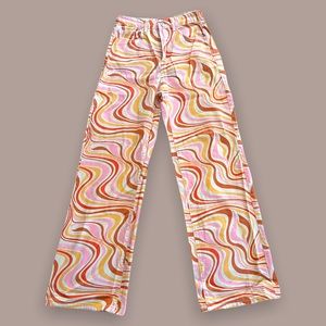 SHEIN Allover Print Slant Pockets High Waist Wide Leg Jeans | Size S